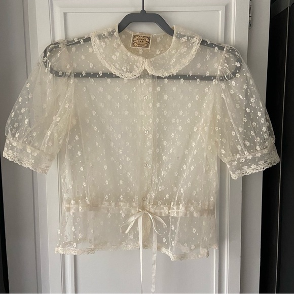 Vintage Gunne Sax by Jessica sheer peplum blouse - Picture 2 of 4